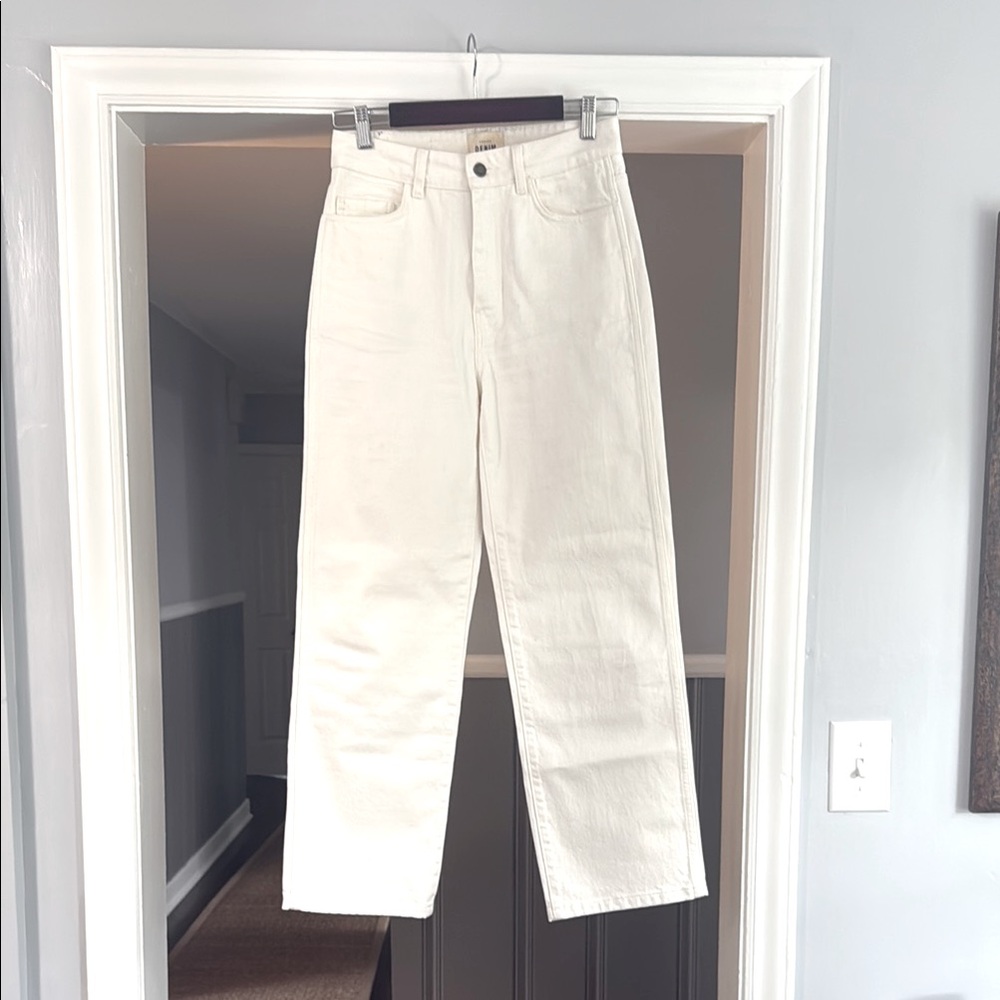 Sezane Brut Sexy High Rise Straight Leg Off White Denim Jeans